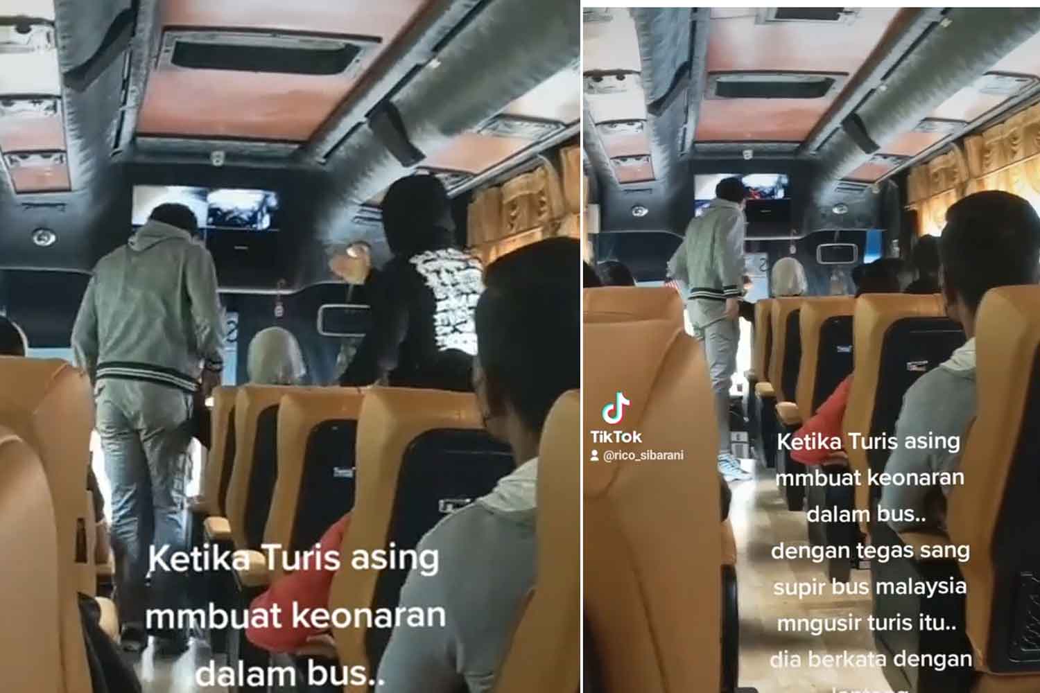Pelancong Arab kena halau, selamba letak kaki atas kepala kerusi bas